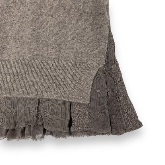 Garnet Hill Gray Beige Greige Cashmere Lace Ruffle Hem Long Sleeve Sweater - Picture 6 of 8